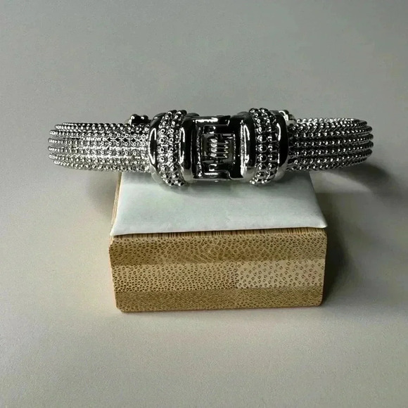 TWO TONE PAVE STONE HINGED CUFF BRACELET - Picture 5 of 5